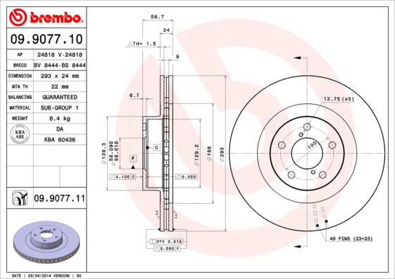 BREMBO Bremsesæt, skivebremser ijdtidgxp0 foraksel indvendig ventileret 293mm 24mm for TOYOTA NISSAN SUBARU