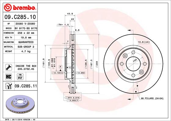 BREMBO Bremsesæt, skivebremser ijdtidhy74 foraksel indvendig ventileret 258mm 22mm for DACIA RENAULT SMART