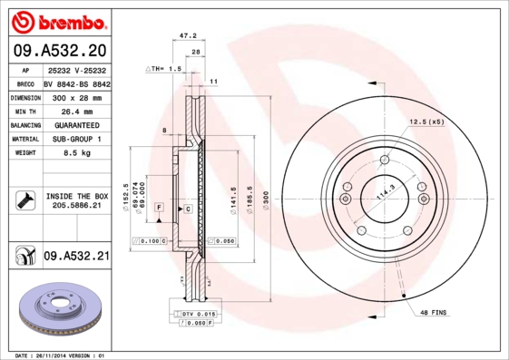 BREMBO Bremsesæt, skivebremser sg000008hw foraksel indvendig ventileret 300mm 28mm for HYUNDAI HYUNDAI (BEIJING) KIA