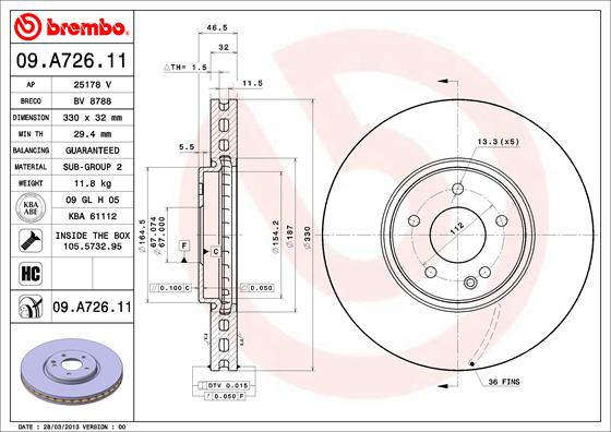 BREMBO Bremsesæt, skivebremser sg00000cj2 foraksel indvendig ventileret 330mm 32mm for MERCEDES-BENZ CHRYSLER