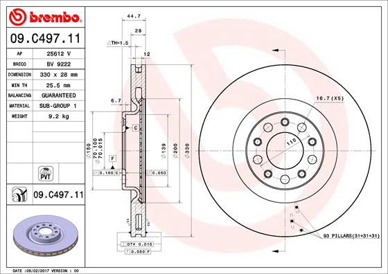 BREMBO Bremsesæt, skivebremser sg00000cjg foraksel indvendig ventileret 330mm 28mm for ALFA ROMEO