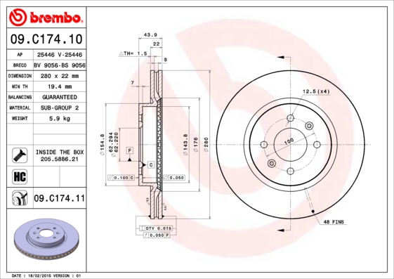 BREMBO Bremsesæt, skivebremser sg00000cjr foraksel indvendig ventileret 280mm 22mm for HYUNDAI KIA