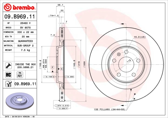 BREMBO Bremsesæt, skivebremser sg00000cl3 bagaksel indvendig ventileret 330mm 22mm for VW SEAT AUDI SKODA PORSCHE AUDI (FAW)