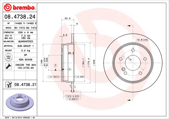 BREMBO Bremsesæt, skivebremser sg00000cl6 bagaksel fuld 258mm 9mm for MERCEDES-BENZ