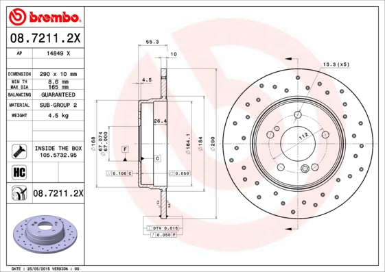 BREMBO Bremsesæt, skivebremser sg00000clf bagaksel fuld 290mm 10mm for MERCEDES-BENZ