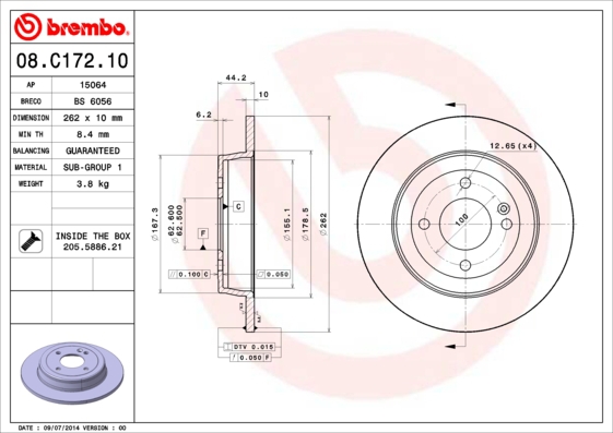 BREMBO Bremsesæt, skivebremser sg00000clp bagaksel fuld 262mm 10mm for GEELY HYUNDAI KIA HYUNDAI (BEIJING) KIA (DYK)