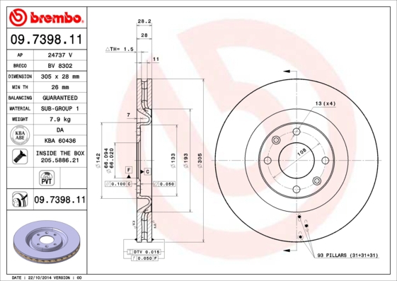 BREMBO Bremsesæt, skivebremser sg00000eg4 foraksel fuld 290mm 28mm for PEUGEOT CITROËN