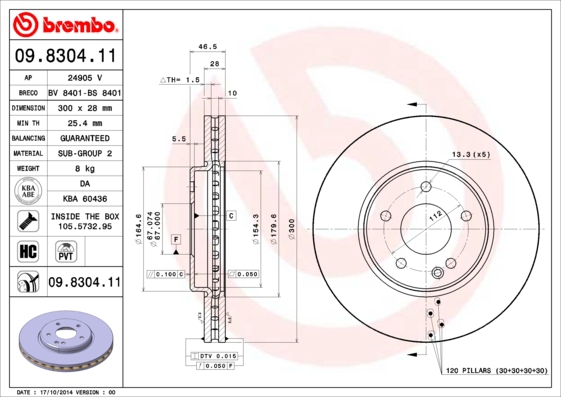 BREMBO Bremsesæt, skivebremser sg00000ega foraksel indvendig ventileret 278mm 28mm for MERCEDES-BENZ CHRYSLER