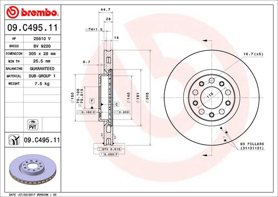 BREMBO Bremsesæt, skivebremser sg00000eh8 foraksel indvendig ventileret 305mm 28mm for ALFA ROMEO MASERATI