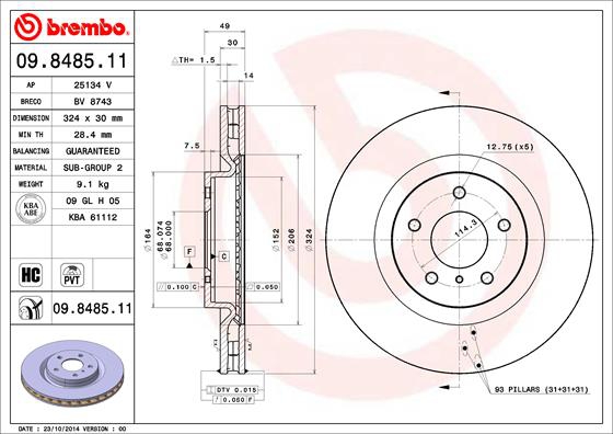 BREMBO Bremsesæt, skivebremser sg00000ehf bagaksel indvendig ventileret 324mm 22mm for MASERATI HONDA MITSUBISHI SUBARU NISSAN TOYOTA