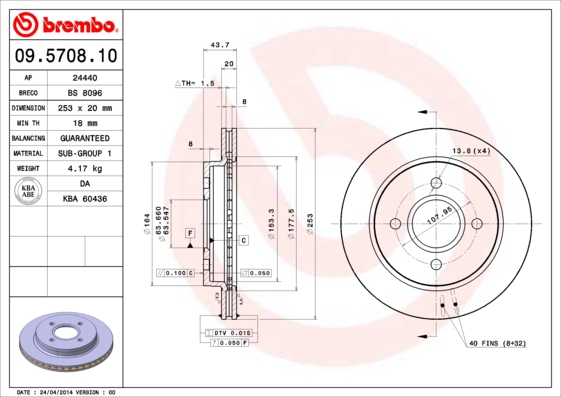 BREMBO Bremsesæt, skivebremser sg00000ei9 bagaksel indvendig ventileret 253mm 24mm for FORD AC MERCURY
