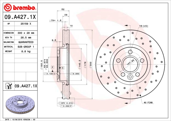 BREMBO Bremsesæt, skivebremser sg00000eiu bagaksel perforeret 300mm 11mm for FORD FORD (CHANGAN) VOLVO MG (SAIC) VOLVO (CHANGAN) VOLVO ASIA GAC LAND R