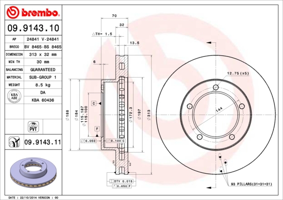 BREMBO Bremsesæt, skivebremser sg00000ej8 bagaksel indvendig ventileret 313mm 32mm for TOYOTA LEXUS