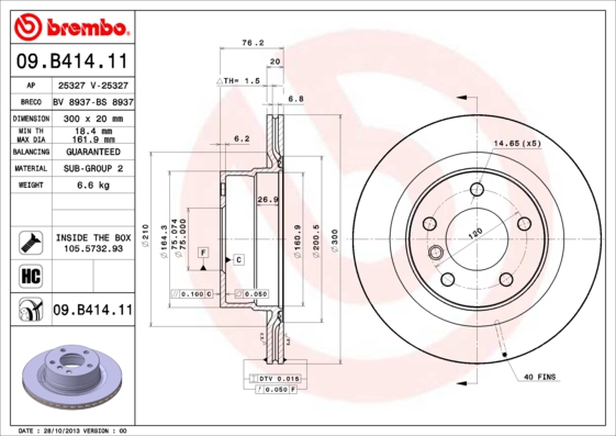 BREMBO Bremsesæt, skivebremser sg00000ejn bagaksel indvendig ventileret 292mm 20mm for BMW MINI