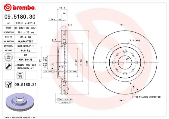 BREMBO Bremsesæt, skivebremser sg00000ejw bagaksel indvendig ventileret 251mm 10mm for FIAT ALFA ROMEO LANCIA