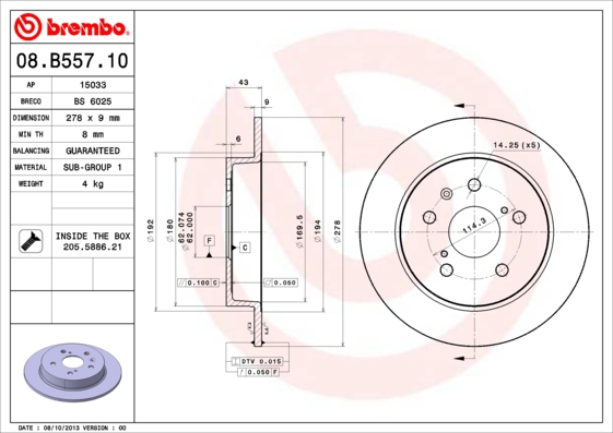 BREMBO Bremsesæt, skivebremser sg00000ekh bagaksel fuld 280mm 22mm for FIAT HONDA SUZUKI