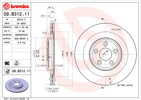 BREMBO Bremsesæt, skivebremser sg00000ekj bagaksel indvendig ventileret 326mm 20mm for CITROËN FORD OPEL VOLVO SAAB PONTIAC GENERAL MOTORS RENAULT MAZ