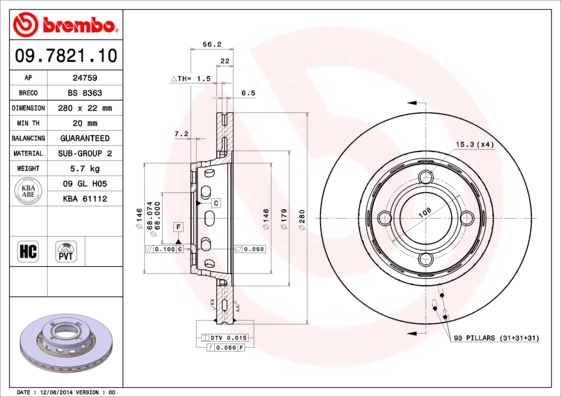 BREMBO Bremsesæt, skivebremser sg00000el6 bagaksel fuld 280mm 10mm for LANCIA FIAT ALFA ROMEO VW SEAT AUDI SKODA