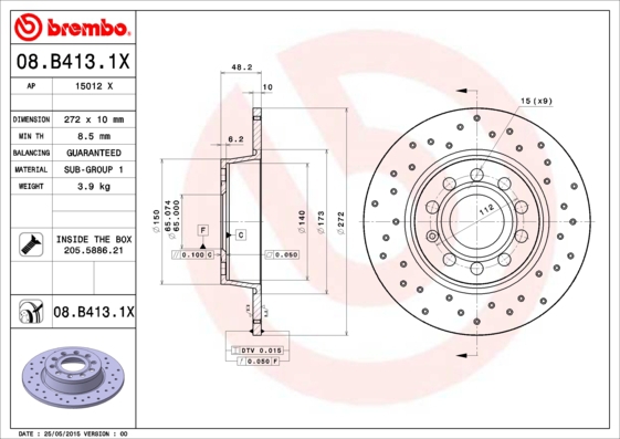 BREMBO Bremsesæt, skivebremser sg00000elv bagaksel perforeret 272mm 10mm for VW AUDI SEAT SKODA VW (FAW) VW (SVW) AUDI (FAW) SKODA (SVW)