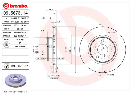 BREMBO Bremsesæt, skivebremser sg00000em0 bagaksel indvendig ventileret 260mm 10mm for SUBARU TOYOTA