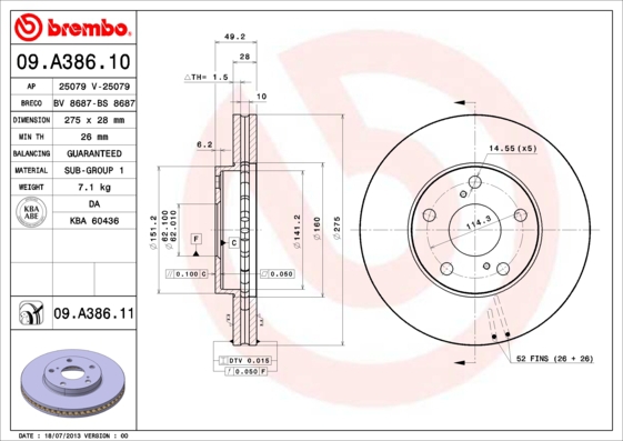 BREMBO Bremsesæt, skivebremser sg00000emc foraksel fuld 291mm 12mm for PONTIAC TOYOTA LEXUS