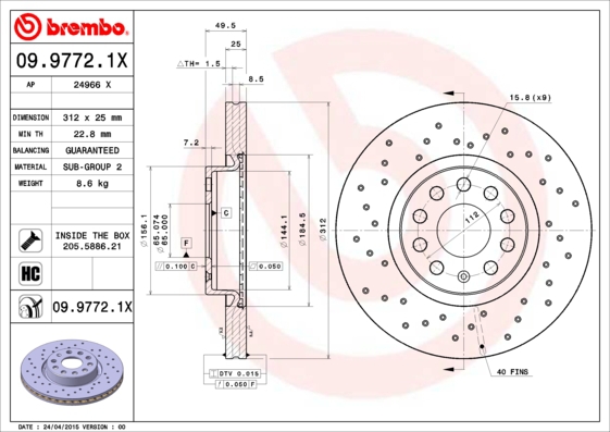 BREMBO Bremsesæt, skivebremser sg00000emr bagaksel perforeret 253mm 25mm for PEUGEOT CITROËN FORD MG (SAIC) ROEWE (SAIC) FIAT ZHONGHUA (BRILLIANCE) VW