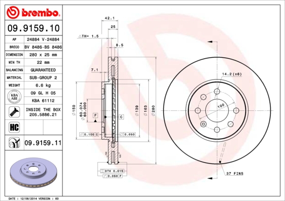 BREMBO Bremsesæt, skivebremser sg00000emt bagaksel fuld 280mm 25mm for OPEL VAUXHALL GENERAL MOTORS SATURN KIA AC