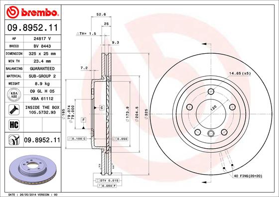 BREMBO Bremsesæt, skivebremser sg00000en2 bagaksel indvendig ventileret 320mm 22mm for BMW LAND ROVER ROVER