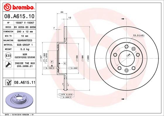 BREMBO Bremsesæt, skivebremser sg00000en4 foraksel indvendig ventileret 290mm 12mm for PEUGEOT PEUGEOT (DF-PSA) CITROËN (DF-PSA) OPEL CITROËN TOYOTA