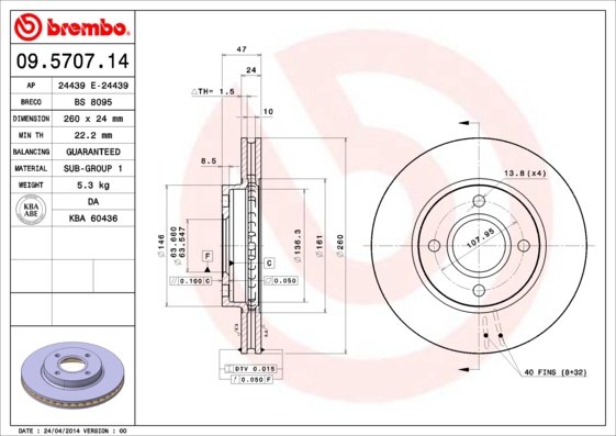 BREMBO Bremsesæt, skivebremser sg00000enm bagaksel indvendig ventileret 253mm 24mm for FORD AC MERCURY