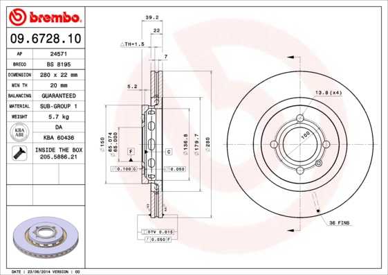BREMBO Bremsesæt, skivebremser sg00000eo6 bagaksel fuld 280mm 10mm for PEUGEOT ROEWE (SAIC) VW SEAT CITROËN AUDI SKODA NISSAN EUROPESTAR CHERY RENAULT