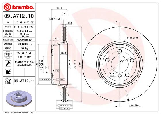 BREMBO Bremsesæt, skivebremser sg00000eoc bagaksel indvendig ventileret 345mm 30mm for BMW BENTLEY