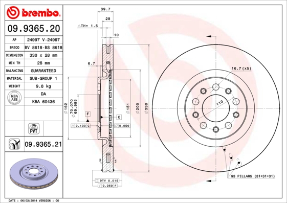 BREMBO Bremsesæt, skivebremser sg00000ep9 bagaksel fuld 330mm 12mm for ALFA ROMEO JEEP FIAT JEEP (GAC FCA)