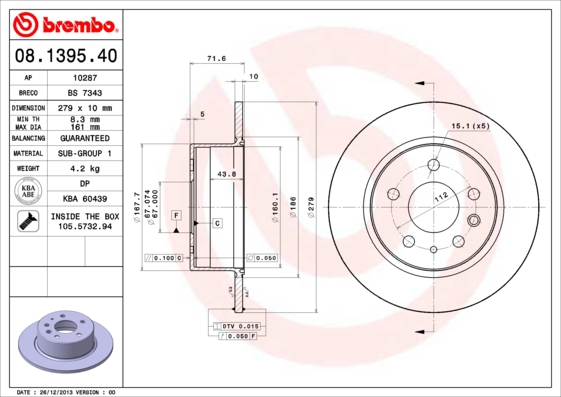 BREMBO Bremsesæt, skivebremser sg00000epc bagaksel fuld 278mm 10mm for VOLVO MERCEDES-BENZ SAAB