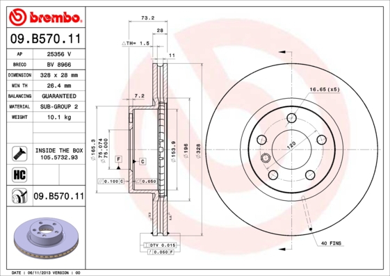 BREMBO Bremsesæt, skivebremser sg00000esa bagaksel indvendig ventileret 328mm 20mm for BMW BMW (BRILLIANCE)