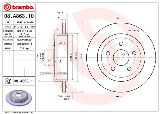 BREMBO Bremsesæt, skivebremser sg00000eue bagaksel fuld 320mm 30mm for JEEP CHRYSLER