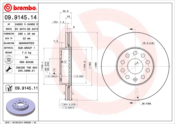 BREMBO Bremsesæt, skivebremser sg00000eus bagaksel fuld 288mm 10mm for CITROËN FORD ROEWE (SAIC) FIAT ZHONGHUA (BRILLIANCE) PEUGEOT DS VW SEAT AUDI SK