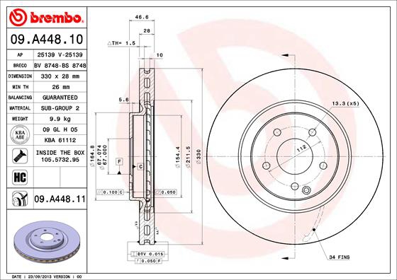 BREMBO Bremsesæt, skivebremser sg00000evi bagaksel indvendig ventileret 330mm 10mm for MERCEDES-BENZ