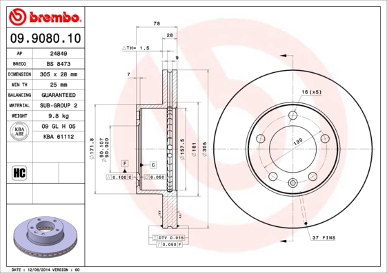 BREMBO Bremsesæt, skivebremser sg00000ew3 foraksel fuld 305mm 28mm for OPEL VAUXHALL GENERAL MOTORS NISSAN RENAULT