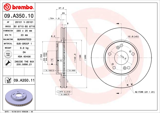 BREMBO Bremsesæt, skivebremser sg00000ew6 bagaksel indvendig ventileret 260mm 10mm for HONDA