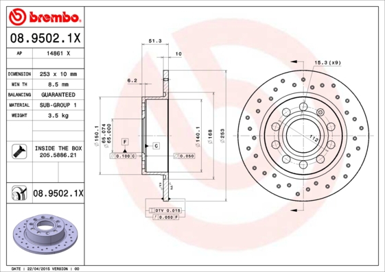 BREMBO Bremsesæt, skivebremser sg00000ewy bagaksel perforeret 288mm 25mm for SKODA AUDI SEAT SKODA (SVW) AUDI (FAW) VW (SVW) VW