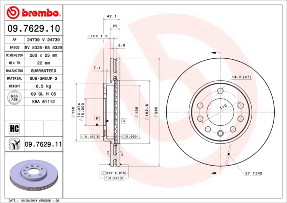 BREMBO Bremsesæt, skivebremser sg00000ex6 foraksel fuld 280mm 10mm for OPEL VAUXHALL GENERAL MOTORS SATURN KIA