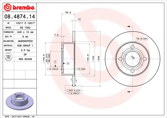 BREMBO Bremsesæt, skivebremser sg00000exn bagaksel fuld 245mm 10mm for LANCIA ALFA ROMEO FIAT SEAT AUDI VW SKODA