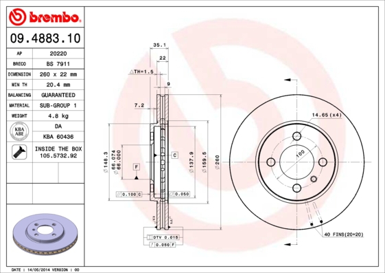 BREMBO Bremsesæt, skivebremser sg00000exr bagaksel fuld 260mm 10mm for BMW