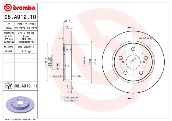 BREMBO Bremsesæt, skivebremser sg00000exs bagaksel fuld 295mm 26mm for TOYOTA