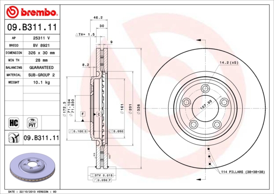 BREMBO Bremsesæt, skivebremser sg00000eyo bagaksel indvendig ventileret 326mm 20mm for CITROËN FORD OPEL VOLVO ROEWE (SAIC) SAAB PONTIAC GENERAL MOTOR