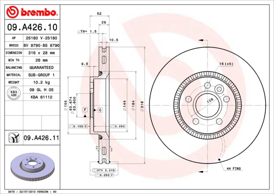 BREMBO Bremsesæt, skivebremser sg00000ez7 bagaksel fuld 316mm 11mm for FORD FORD (CHANGAN) VOLVO LAND ROVER