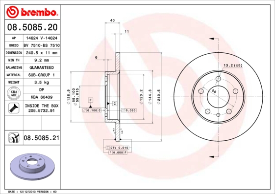BREMBO Bremsesæt, skivebremser sg00000f0s bagaksel fuld 240mm 28mm for ALFA ROMEO FIAT LANCIA DAIHATSU (FAW)