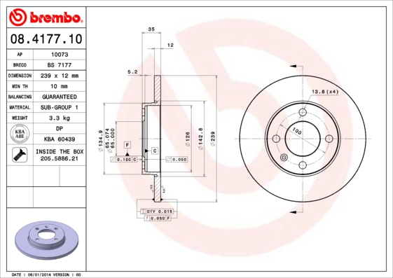 BREMBO Bremsesæt, skivebremser sg00000f1d bagaksel fuld 239mm 10mm for PEUGEOT MG (SAIC) ROEWE (SAIC) AUDI VW SEAT VW (SVW) CITROËN SKODA NISSAN EUROP