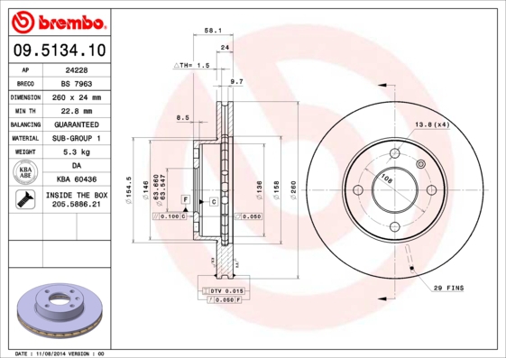 BREMBO Bremsesæt, skivebremser sg00000f1z bagaksel indvendig ventileret 253mm 24mm for FORD MAZDA MERCURY